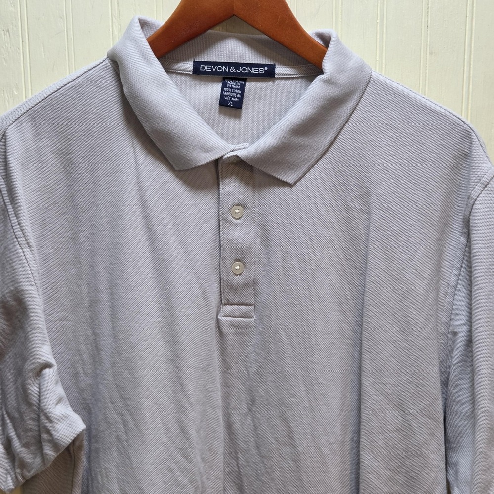 Devon & Jones Polo Shirt Mens XL Gray Solid 100% Cotton Knit Casual Top